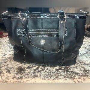 Coach Black leather shoulder Bag with White Stitching